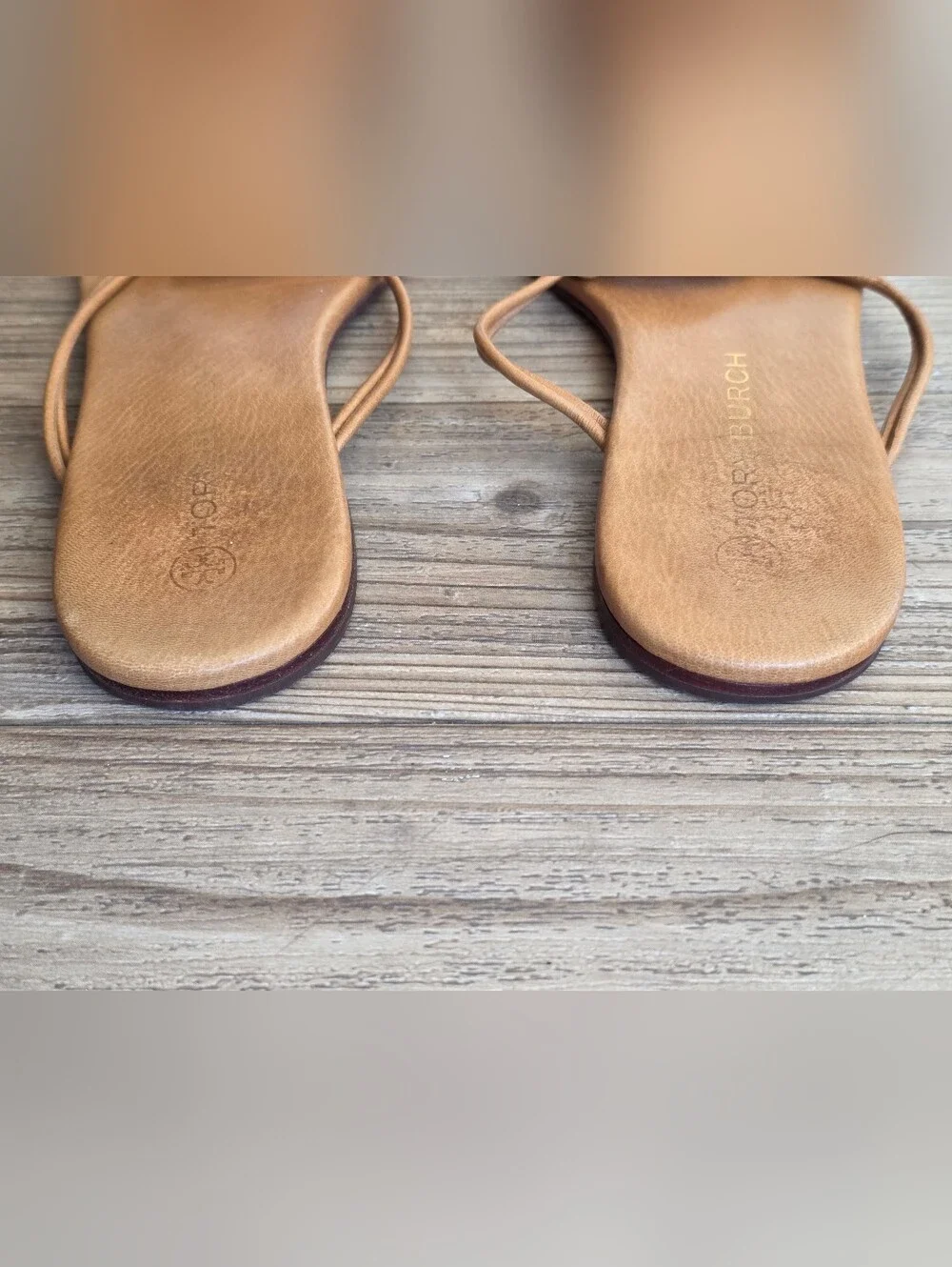 Tory Burch Tan Leather Sandal with Gold Medallion